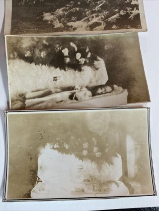 4 Vintage 1910’s 20’s Post Mortem Funeral Photographs Graveside Flowers Casket 3