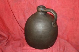 Outstanding Early American Bulbous Stoneware Jug W/original Applied Handle
