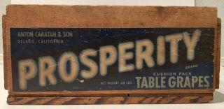 Vintage Prosperity Brand Table Grapes Wooden Wood Fruit Crate Carrier Box