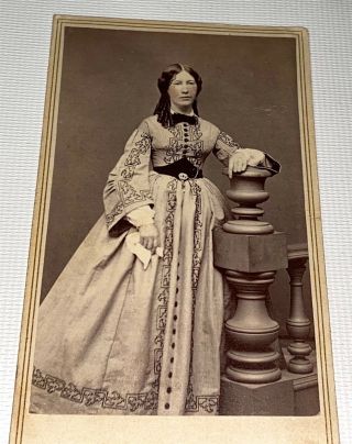 Rare Antique Victorian American Civil War Fashion Beauty Handkerchief Cdv Photo