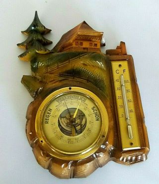 Vintage Black Forest Wall Piece Cottage With Barometer And Thermomerter