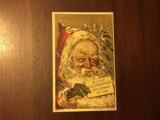Jolly Old Fashion Christmas To You Postcard,  1908 Julius Bien,  Santa Face