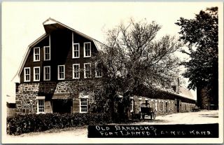 Larned,  Kansas Rppc Real Photo Postcard " Old Barracks,  Fort Larned " C1940s