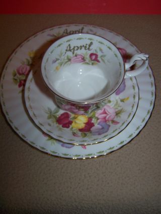 Vintage Royal Albert Tea Cup Saucer And Dessert Plate " April "