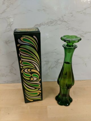Vtg Avon Emerald Green Glass Perfume/cologne " To A Wild Rose " Bud Vase & Cologne