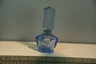 Vintage Art Deco Czech Blue Crystal Perfume Bottle With