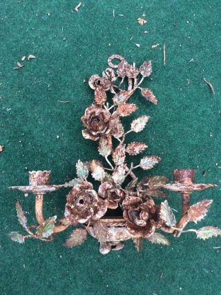 Vintage Rusty Italian Tole Flower Wall Candle Holder