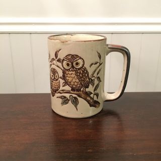 Vintage Otagiri Owl Coffee Mug Cup Hand Painted Japan Embossed Stoneware