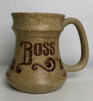 1970s Pottery Craft Usa Boss Coffee Mug Stoneware Hippie Speckle Striped Cup