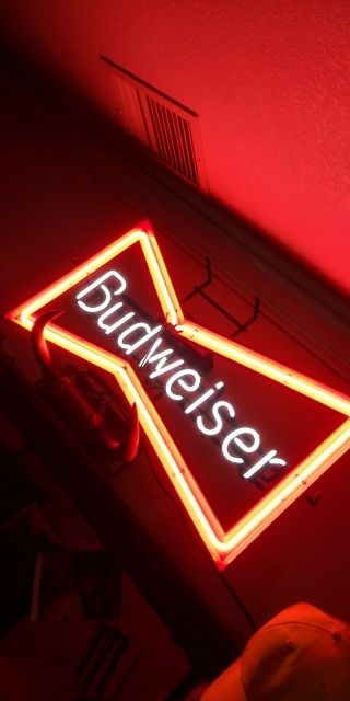 Vintage Budweiser Bowtie Bow Tie Real Neon Sign Beer Bar Light,