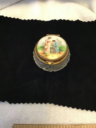 Antique Glass And Porcelain Pill Box Or Jewelry Box