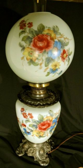 Vintage Gone With The Wind Lamp 3 - Way Hurricane Parlor Hand Painted Pick Up Only