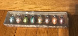 Dept 56 Mini Christmas Ornaments Glass Eggs Set Of 8 Feather