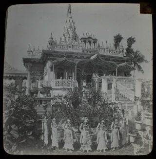 Antique Magic Lantern Slide Jain Temple Calcutta C1890 Victorian Photo India