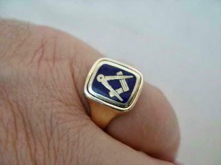 Solid Vintage 9ct Gold & Enamel Masonic Reversible Ring By Fred Manshaw 1971.