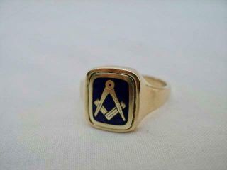 Solid Vintage 9ct Gold & Enamel Masonic Reversible Ring By Fred Manshaw 1971. 3