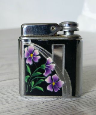 1930s Art Deco Enamel Spray Perfume Bottle Mini Purse Ronson Lighter Purple Flow