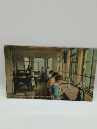Vintage Postcard Sheffield Girls Etching Cutlery Industrial Factory 1910