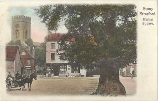Buckinghamshire Stony Stratford Market Square Vintage Postcard 17.  1