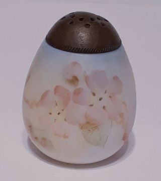 Antique Mt Washington Egg Salt Shaker Burmese Satin Glass Dogwood Cherry Blossom