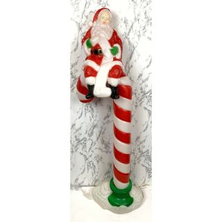 (2) Santa’s Best Candy Cane Santa Claus Blow Mold Vintage