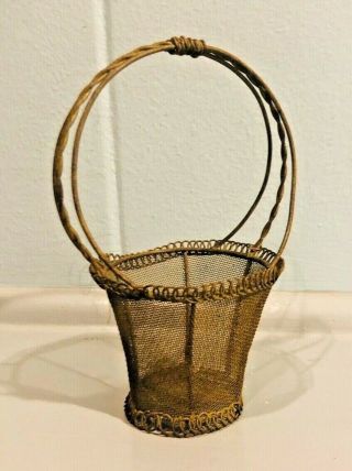 Small Antique Miniature Wire Mesh Basket With Handle Well - Made Vgc