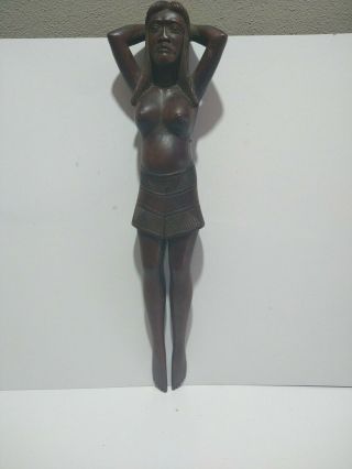 Vintage Hand Carved Wooden Naked Nude Woman Lady Nutcracker Folk Art Carving