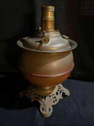 Antique Converted B&h - Bradley Hubbard Oil Lamp Brass & Cast Iron Needs Rewired