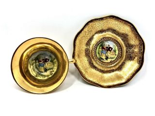 Osborne 22k Gold Tapestry Bone China Cup And Saucer Hand Painted