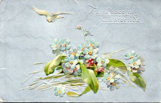 1908 Raphael Tuck Vintage Easter Postcard 208 Silver Blue Iris Embossed Kh