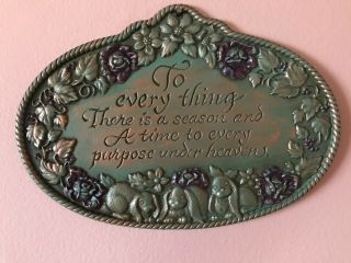 Vintage Home Interiors - To Everything There Is A Season Plaque Gold Green Brown