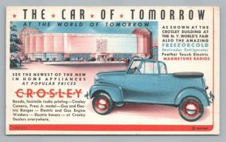 Crosley " The Car Of Tomorrow " Vintage Linen Advertising York World 