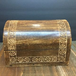 Vintage Hand Carved Wood Hinged Rounded Chest Box Small Trunk Folk Art