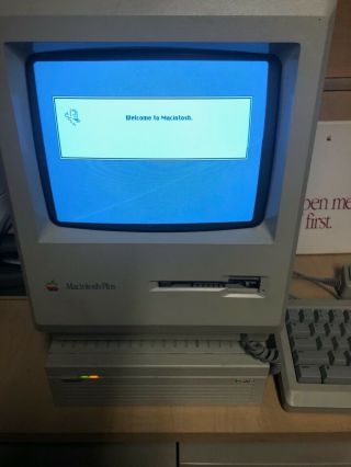 Vintage Apple Macintosh Plus Desktop Computer And Hard Drive Including Software