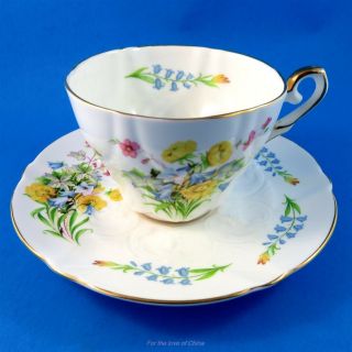 Ornate Textured Floral " Maytime " Royal Stafford Tea Cup And Saucer Set