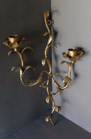 Vintage Victorian Gold Gilt Italy Florentine Wall Sconce Candle Holder Flowers