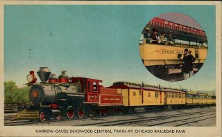 Vintage Train Postcard Narrow - Gauge Deadwood Central Train Chicago Rr Fair