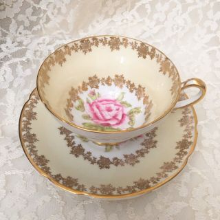 Stanley Fine Bone China England Gold Pink Rose Tea Cup & Saucer