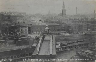 Newcastle On Tyne Swing Bridge From High Level Bridge 1920 Vintage Postcard 17.  1