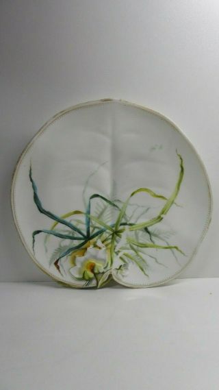 Antique George Jones Majolica Pottery Embossed Leaf Water Lily Hand Paint Plate