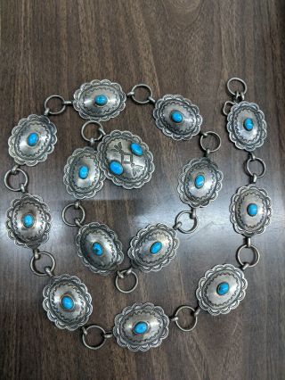 Vintage Turquoise Sterling Silver Concho Belt