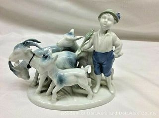 Vintage German Gerold Porzellan Boy Shepherd With Goats Figurine - 4901