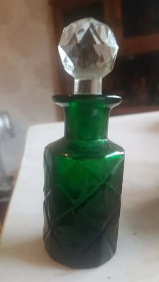 Stunning Victorian Green Glass Perfume Scent Bottle And Fancy Stopper