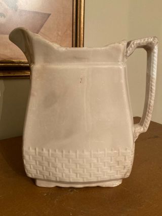 Antique Anthony Shaw & Son Eng White Ironstone Milk Pitcher Crazed Stained 1880s