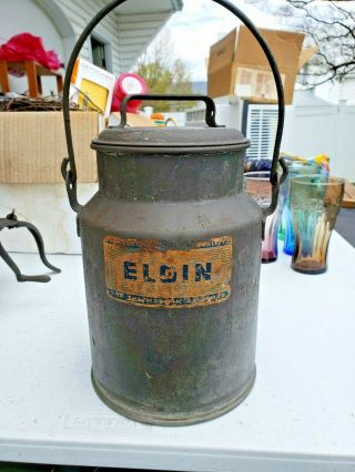 Vintage Elgin Milk Cream Pail Can Tin W/label For The Modern Dairyman 4 Quarts