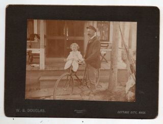 1900 Cabinet Card Baby & Man With Bicycle Cottage City,  Martha 