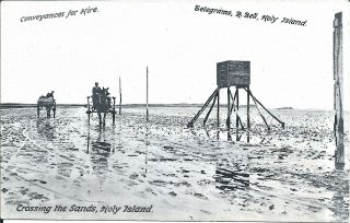Holy Island Crossing The Sands R.  Bell Vintage Postcard