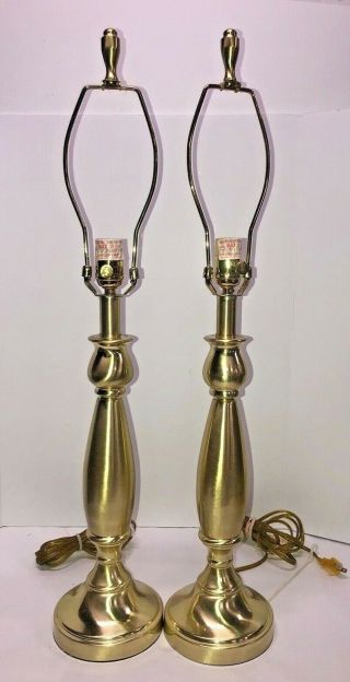 Matched Vintage Stiffel Brass Table Lamps Satin Brass 30 " Tall