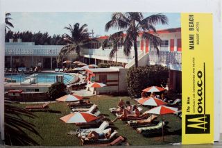 Florida Fl Miami Beach Monaco Luxury Resort Motel Pool Postcard Old Vintage Card