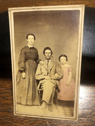 Antique Victorian Family Man Women Child Cdv Photo Photograph Civil War Era